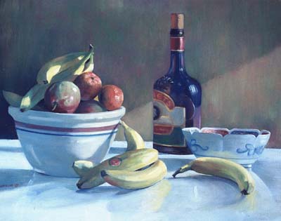 Still Life with Bowl of Fruit and Bottle