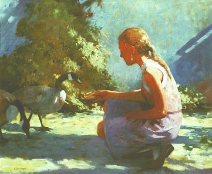 Girl Feeding Geese