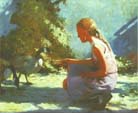 Young Girl Feeding Geese